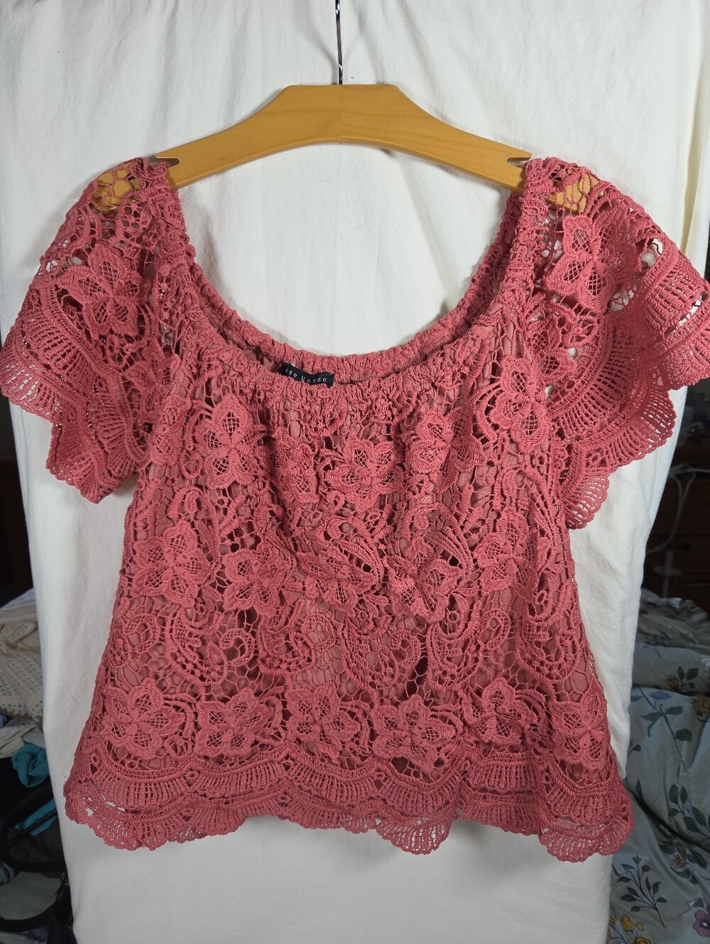 Haute Monde | Tops | Haute Monde Burnt Orange Blouse Lacy Feminine Sz M Coquette